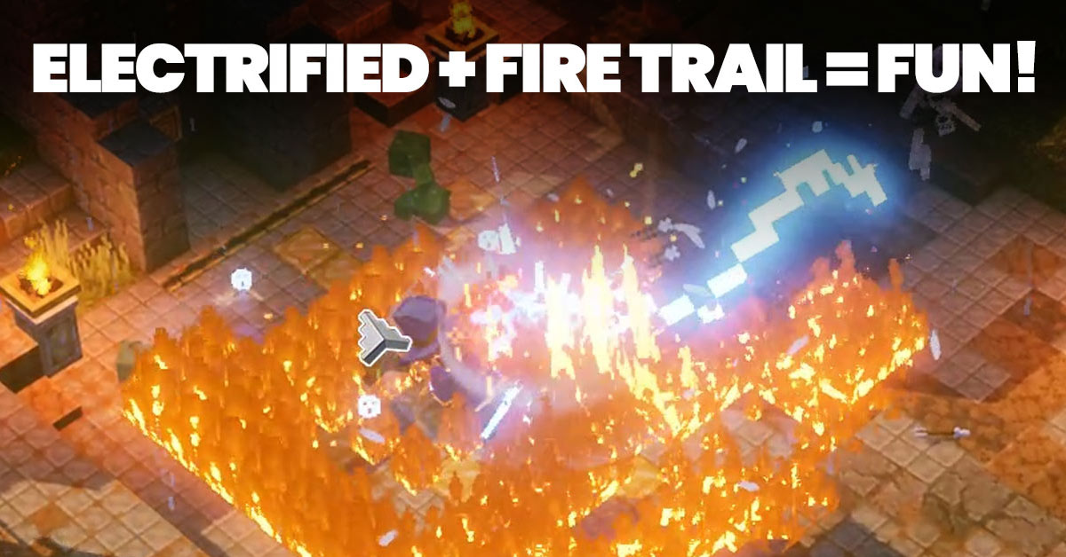 Minecraft Dungeons electrified and Fire Trail enchantments