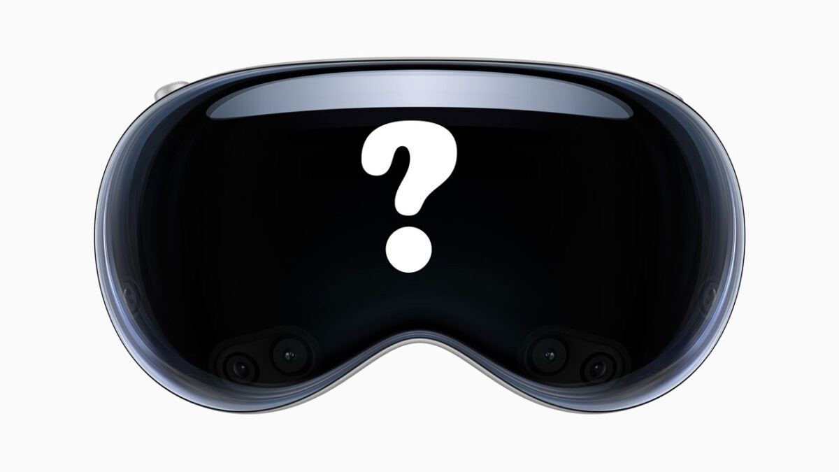 Apple Vision Pro Mixed Reality headset with question mark